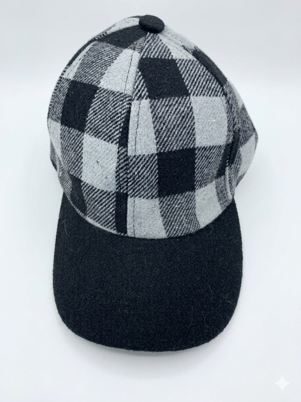 Wool Blend Buffalo Plaid Baseball Cap Gray Black Checker Adjustable Hat